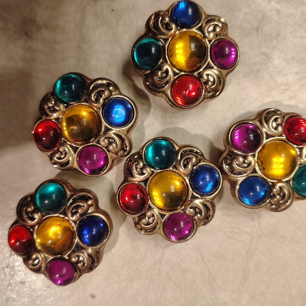 5 Multicolor Gemstone Gold-Tone Button Covers
